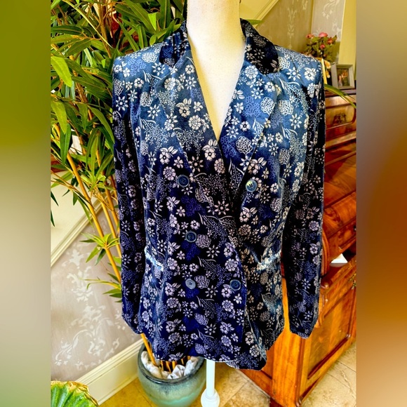 Carolina Belle Montreal Women's Velour Dark Blue/Floral Pattern Jacket Size L - Picture 11 of 12